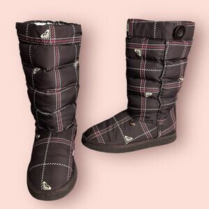 Y2K Roxy Snow Boots Pink Brown Tall Boot Ski Shoes 7.5
